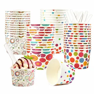 CIYIN Eisbecher Pappe, 40 Stück Eisbecher Papier mit Löffel, 160ml Dessertbecher Pappe, Dessertschalen aus Papier, Eisschalen Pappbecher für Eis, Slush Joghurt, Desserts, Pudding (C, 40pcs)