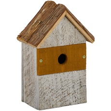 Relaxdays Deko Vogelhaus, aus Holz, Vogelhäuschen zum Aufhängen, Deko-Vogelvilla Garten, HBT: 26,5x18x12 cm, Natur/weiß