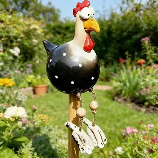 Mineup Keramik Huhn Gartendeko, Handarbeit Gartenstatue Dekorative Henne Gartenstecker, Henne Figuren Gartendeko, Hühner Gartenfigur Harz Gartendekoration für Außen Balkon Garten Ostern (Schwarz)