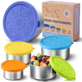 Everusely - Edelstahlbehälter mit Deckel - 5er-Set, Sommerkollektion - Auslaufsichere Edelstahl-Lebensmittelbehälter - Verschachtelbare Snackbehälter- Metall-Lunchbox