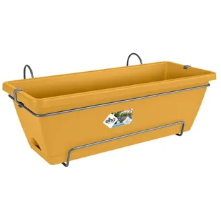 elho Barcelona Allin1 50 Übertopf für Balkon & Außen - 100% recyceltem Plastik - Ø 49.5 x H 18.5 cm - Gelb/Honig Gelb