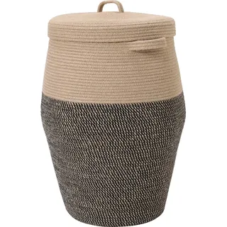 Extra großer Aufbewahrungskorb mit Deckel, Jute-Baumwollseil, Aufbewahrungskörbe, gewebter Korb mit Deckel, Aufbewahrungskorb für Kleidung, Jute/Schwarz, 66 x 50,8 cm