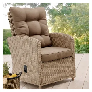 Destiny "MERANO", II Polyrattan, inkl. Auflagen, mit Rückteilverstellung, taupe, beige),