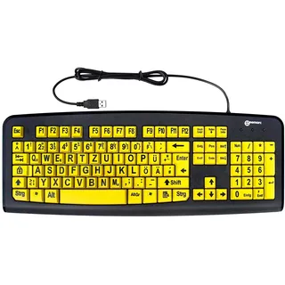 Geemarc Tastatur mit großen Tasten und extra großer Schrift (Schwarz auf Gelb) mit Windows XP, Vista, 7, 8, 10 kompatibel - plug&play (deutsche Version) - Geemarc KBSV3_YEL_GE