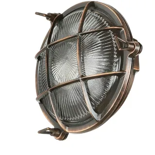 Licht-Erlebnisse Outdoor Wandlampe Messing Glas in Kupfer Antik IP64 Haustür Eingang Ø21 cm E27 Schiffslampe Maritime Wandleuchte Außen SERIFOS