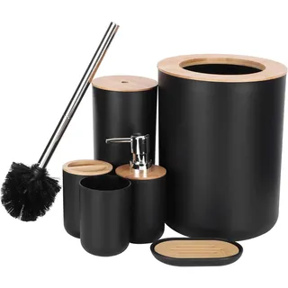 Cocoarm 6-teiliges Badezimmer-Zubehör-Set mit Zahnbürstenhalter, Seifenspender, Zahnputzbecher, Seifenschale, Toilettenbürste, Mülleimer