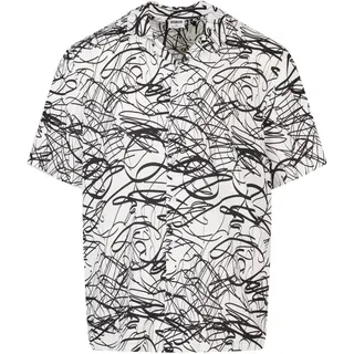 Urban Classics Herren Hemd Viscose AOP Resort Shirt, lässiges Hemd für Männer, mit floralem Print, whitescribble, 5XL