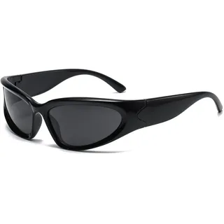 YAMEIZE Sport Sonnenbrille für Damen Herren-Y2k Vintage Futuristische Fahrradbrille Radsportbrillen Golf Brille UV400 Schutz Hellschwarzgrau