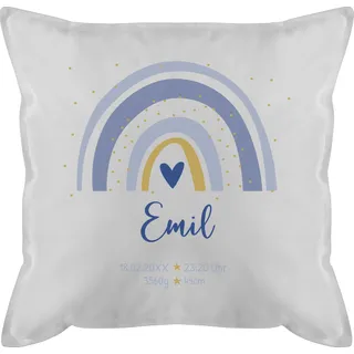 Kissen 50x50 - Zur - Geschenk Geburt mit Geburtsdaten Geschenk Regenbogen mit Name - 50 x 50 cm - Weiß - Customize Pillow for Baby Boy geburtskissen Geburtsgeschenk kopfkissen Junge