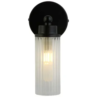 Wandlampe Schwarz Metall Glas IP44 Bad Leuchte G9 h:22 cm Badezimmer Beleuchtung
