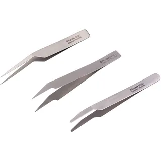 FAUDE Federstahlpinzetten 3-er Set fein-spitz, spitz und stumpf-rund 10,5cm für Terrarium, Labor, Modellbau zum fassen empfindlicher Objekte, Spiderlinge, Skorpione, Ameisen und Insekten