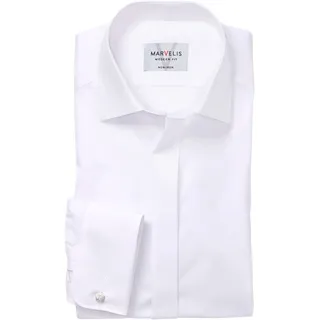 Langarmhemd MARVELIS, Herren, Gr. 46, N-Gr, weiß, Web, Obermaterial: 100% Baumwolle, Umschlagmanschette, Hemden Langarmhemd, Umschlagmanschette, New-Kentkragen, modern fit, bügelfrei