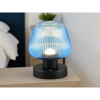 Kabellose kleine LED Akku Tischlampe ohne Strom, dimmbar mit Glasschirm Blau - Blau