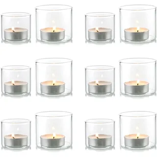 NUPTIO Teelichtgläser Teelichter Glas Teelichtglas - 12er Teelicht Gläser Teelichthalter Klein Weihnachten Schwimmkerzen Kerzenhalter Votivkerzenhalter 4cm & 5cm Höhe