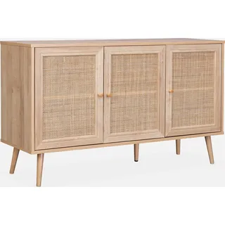 sweeek - Sideboard mit Holzoptik und Rattan-Geflecht B 120 cm - Natur