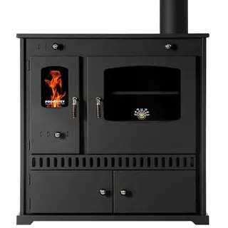 EEK A+ Kaminofen mit Backfach und Herdplatte Perfect Eco Schwarz Holzofen 7 kW Kamin Ofen Holz Werkstattofen Hüttenofen Heizofen Gartenofen