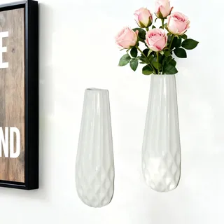 JIDOFUE Keramische Wandvase für Blumen 11.8 Zoll/30 cm, Wandpflanzenhalter für Innenbereich, Weiße Hängende Vase für Sukkulenten, Dekorative Wanddeko
