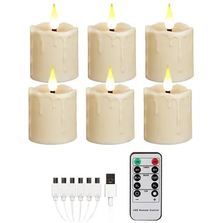 Enegg Wiederaufladbare Teelichter, flackernder Timer, flammenlose Kerzen mit Fernbedienung, 6 LED-Teelichter, Votivkerzen für Halloween, Weihnachten, Party, Heimdekoration, Hochzeitstischdekoration
