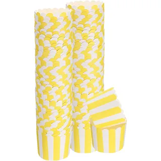QUARKZMAN 100er Papierbackformen Papier, Cupcake förmchen Gelbe Streifen | Boden 6cm Lebensmittelqualität Ungebleicht, Antihaft & Fettdichte Pergament Cupcakeform Papier,für Feste/zum Backen