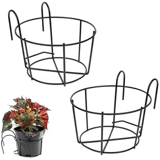 Bhina 2 Stücke Geländer Pflanzgefäße Blumentopf, Blumentopfhalter, Runder | Blumentopf Garteneisen, Blumentopf Aufhängen Geländer, Pflanzkörbe Regal, Geeignet Für Balkon, Garten, Zaun, Indoor Outdoor