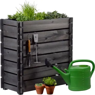 dobar® 58442FSCe Hochbeet Stecksystem | Salatbeet Massivholz | Erhöhtes Gemüsebeet | Balkonbeet für die Anzucht/Dekoration | Pflanzkasten inklusive Pflanzfolie | 79 x 37 x 79 cm | Anthrazit