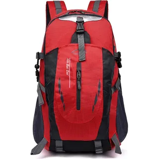 Grosse Kapazität Rucksack Sport Reisen Wandern Arbeit Freizeit Schulrucksack Damen Herren, rot