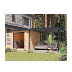 Karibu Gartenhaus Set Domingo A Naturbelassen-Anthrazit mit Anbaudach 7 m2