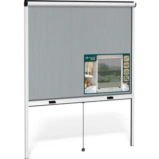 VOUNOT® Insektenschutzrollo Fenster mit Aluminiumrahmen, Fliegengitter Rollo mit Fiberglas Netz, zuschneidbar in Höhe und Breite, einfache Montage, L150 x H160 cm Weiß