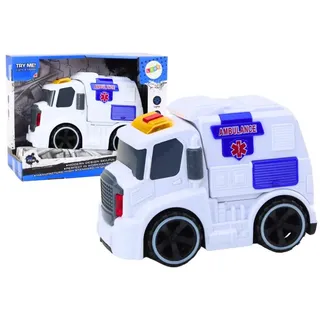 LeanToys Ambulanz Spielzeugauto mit Licht und Geräuschen, Krankenwagen mit Antrieb, Weiß