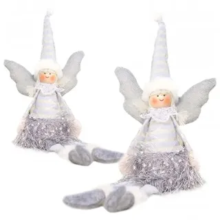 Sitzender Weihnachtsengel mit Plüsch und Sand, 38 cm, Breite 11 cm