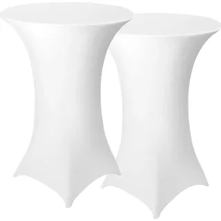 Granbest 2er Set Tischhussen Ø 80-85cm Weiß, Elasthan Quadrat Ecken, Party Bankett Hochzeit, Stehtischhussen - Weiß