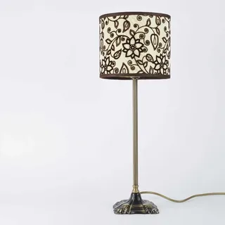 Licht-Erlebnisse Habriel Tischleuchte Jugendstil Messing Stoffschirm E14 350 mm