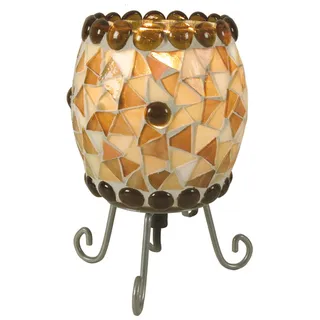 Tischleuchten - Mosaik-Tischleuchte, Tischlampe aus Metall und Glas in beige, 17 cm hoch, Ø 11 cm, E14-Fassung – Schnurschalter - Beige, Hellbraun, Braun