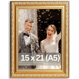 VictoR antiker - kunstvoller Fotorahmen „Chagall“ in gold - 15x21 cm (A5) Deko Bilderrahmen vintage - geeignet für Urkunden - Zeugnisse - Bilderrahmen gold 15x21 - barock