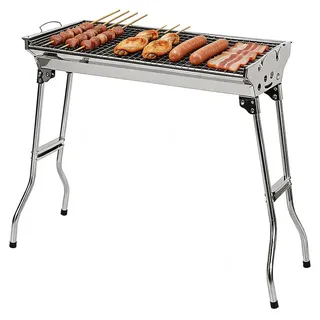 Großer Holzkohlegrill aus Edelstahl - Faltbarer Standgrill - Freistehend - Für Garten und Camping - Großes Format