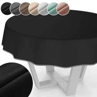 Tischdecke Mila Stoff abwaschbar Tischtuch Tafeldecke Jacquard Teflon beschichtet pflegeleicht Lotuseffekt schmutz- & wasserabweisend Uni Leinenoptik Rund 140cm mit Saum (Eingefasst) Anthrazit