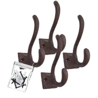 your castle Haken 4er Set Dekorativer Wandhaken Garderobenhaken Kleiderhaken aus Gusseisen, je Haken 11 x 4 cm breit. Mit Schrauben & Dübeln.