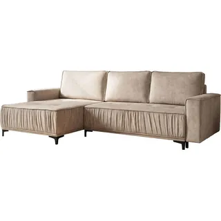 WFL GROUP Ecksofa Velora mit Schlaffunktion & Stauraum, Universell Rechts/Links, Beige Samt 270/92/150 cm