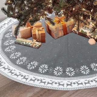 Dremisland Große Weihnachtsbaum Rock, 122cm Grau Gestrickte Weihnachtsbaumdecke Teppich Schneeflocken Rentier Baumdecke Christbaumdecke Rund Christbaumständer Matte Zuhause Feier Weihnachtsbaum Deko