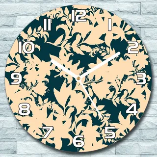 Wanduhr aus Glas Rund fi 30 Vintage Blüten beige Quarz Deko Schlafzimmer Büro - Beige