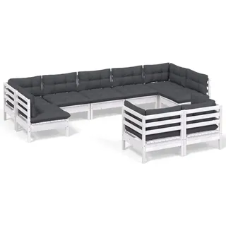 vidaXL 9-tlg. Garten-Lounge-Set mit Kissen Weiß Kiefer Massivholz - Weiß