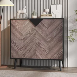 GarveeHome Sideboard Mit Türen Im Fischgrätenmuster, 2-Stöckiges Buffet Aus Holzwerkstoff, Freistehender Schrank Mit Metallbeinen, Für Wohnzimmer Und Esszimmer, 80 x 40 x 74,4 cm