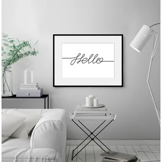 Bild QUEENCE "Hello", weiß (farbe rahmen: schwarz, farbe bild(er): weiß), B:40cm H:30cm, Acrylglas, Holz, Papier, Bilder, Bild, HD Premium Poster-Druck inkl. Holzrahmen