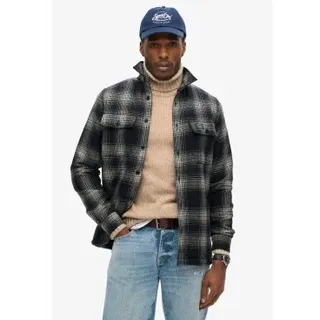 Superdry für Herren. M4010720A Kariertes Wollüberhemd mit marineblauem Fleecefutter (XXL), Lässig, Polyester, Langarm