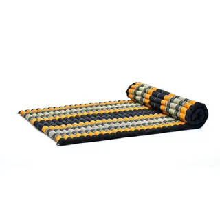 Leewadee Kapok Rollmatte – Handgefertigte Schlaf- & Relax Faltmatte aus Thailand, vielseitig als Gästebett, Campingmatte, Yogamatte oder Futon nutzbar, 190 x 100 cm, Schwarz Orange