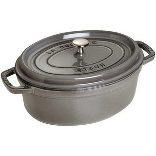 STAUB Gusseisen Bräter/Cocotte, Oval 31 cm, 5,5 L, Aromaregen Funktion für optimale Befeuchtung, Für alle Herdarten inkl. Induktion & Backofen, Graphitgrau