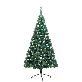 The Living Store Künstlicher Halb-Weihnachtsbaum Beleuchtung Kugeln Grün 210 cm - Grün