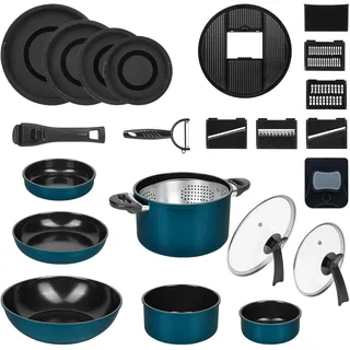 Genius Kochgeschirr Kelton Topf-Set 27-tlg. 3 x Kochtopf + 3 x Pfanne + 1 x Gemüseschneider + 1 x Deckel