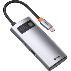 Bild von Metal Gleam Series 4in1 USB-C Hub Handy-Dockingstation Tablet + USB 2.0 + HDMI + USB-C PD USB-Hubs - USB 3.0 - 4 - Grau