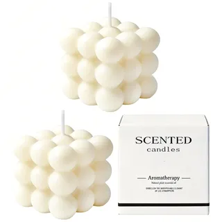 2 PCS Bubble Kerze Duftkerze in Würfelform Würfelförmige Duftkerze aus Natürlichem Sojawachs Kerzen Birne und Freesie Cremefarben ästhetik Bubble Candle Kerzen Deko Wohnzimmer Schlafzimmer Meditation
